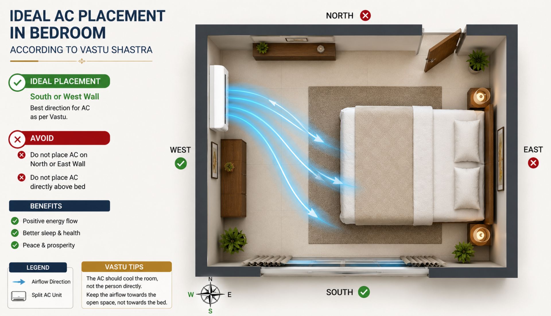 How to Place AC in Small Bedrooms According to Vastu